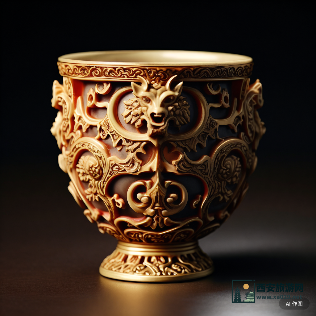 陕西省考古博物馆镇馆之宝——镶金兽首玛瑙杯图片：
