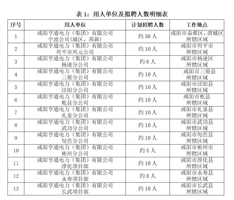 2024年咸阳亨通电力（集团）有限公司招聘公告