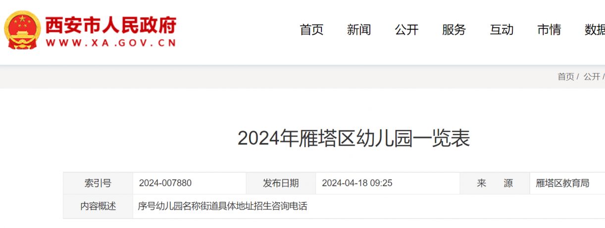 西安雁塔区2024年秋季招生幼儿园名录及招生咨询电话