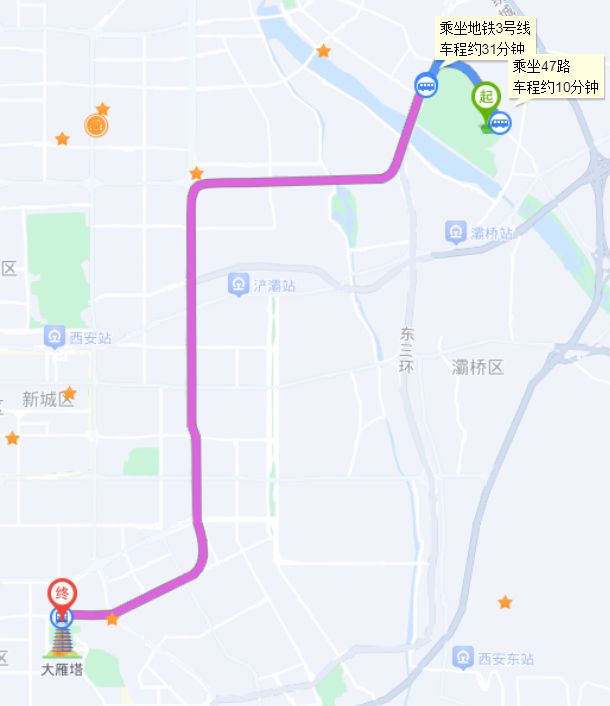 西安千古情到大雁塔北广场地铁路线